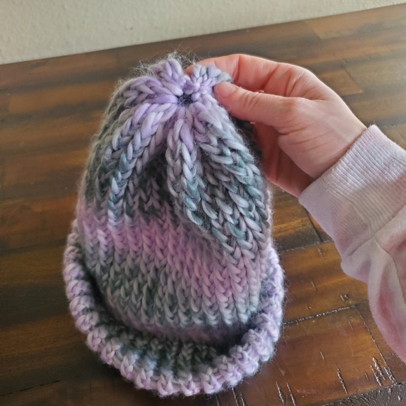 Hand Knitted Soft Purple Gray Ombre Design Beanie - Picture 3 of 4